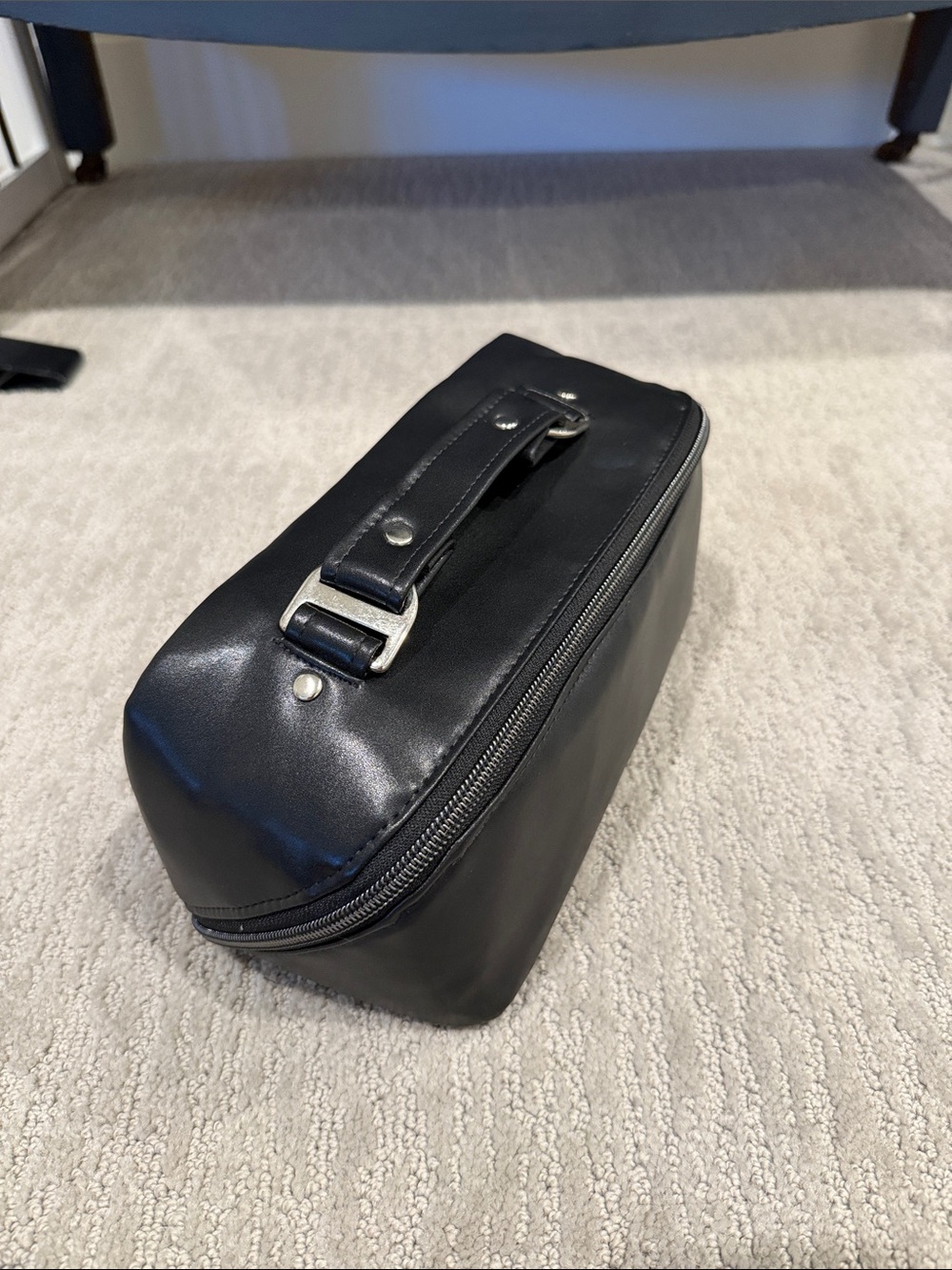 Black Leather Travel Kit/makeup/Toiletry Bag